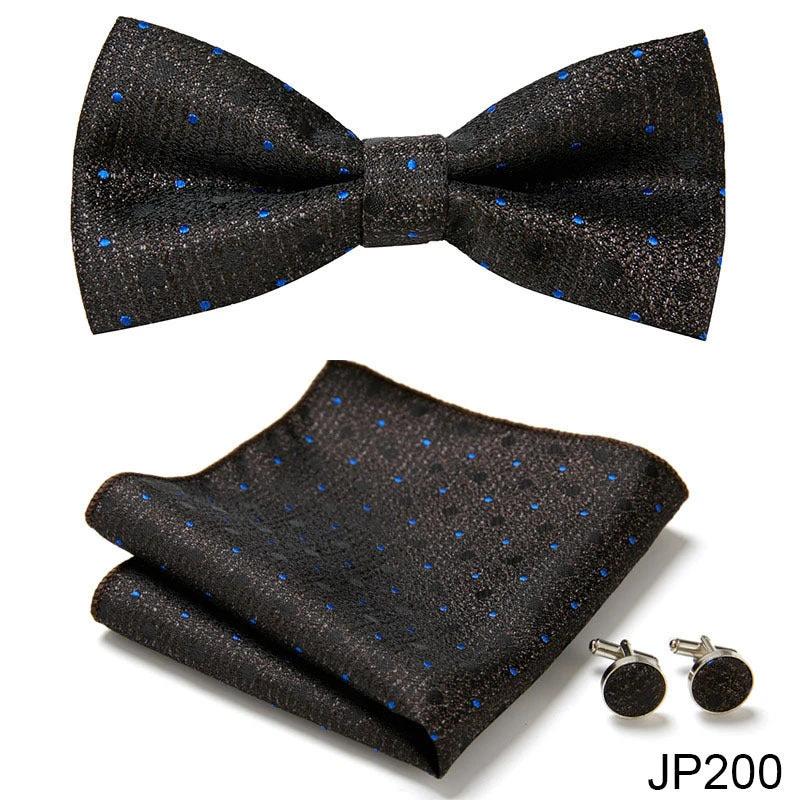 Men's Formal Bow Tie Handkerchief and Cuff links Set by GJG Denim