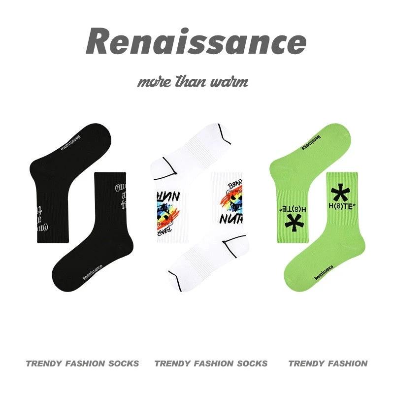 Men's Renaissance Original Tube Socks Simple Letters by GJG Denim