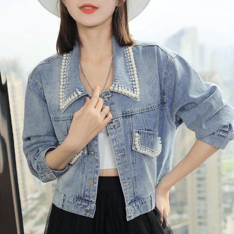 Women's Trendy Loose Petite Short Denim Jacket by GJG Denim