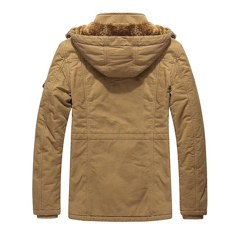Men's Fleece Padded Mid-length Hooded Jacket by GJG Denim