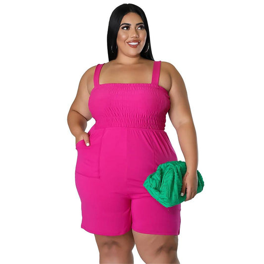 Fashionable Solid-Color Slim-Fit Ruched Backless Romper by GJG Denim