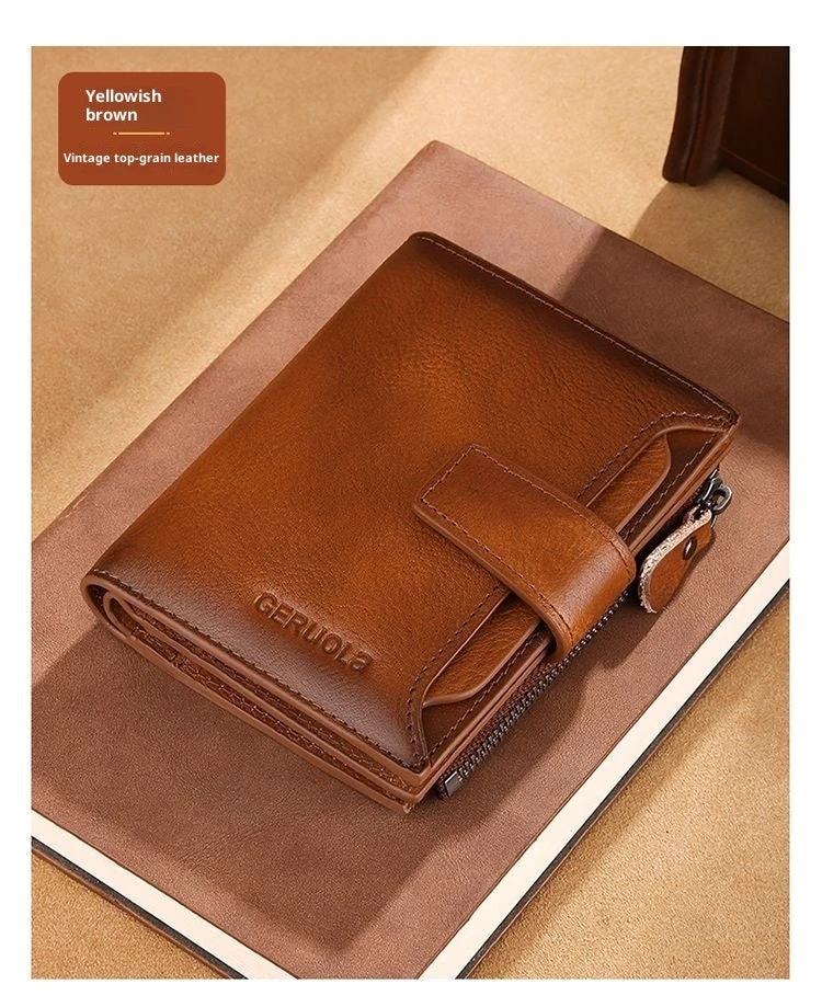Men's Short Large Capacity Multiple Card Slots Multifunctional Zipper Small Wallet by GJG Denim