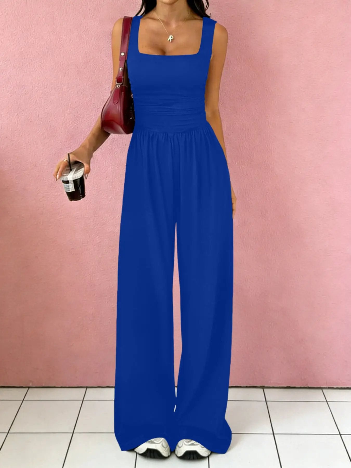 Solid-Color Sexy Tank Top Casual Wide-Leg Pants Two-Piece Set by GJG Denim