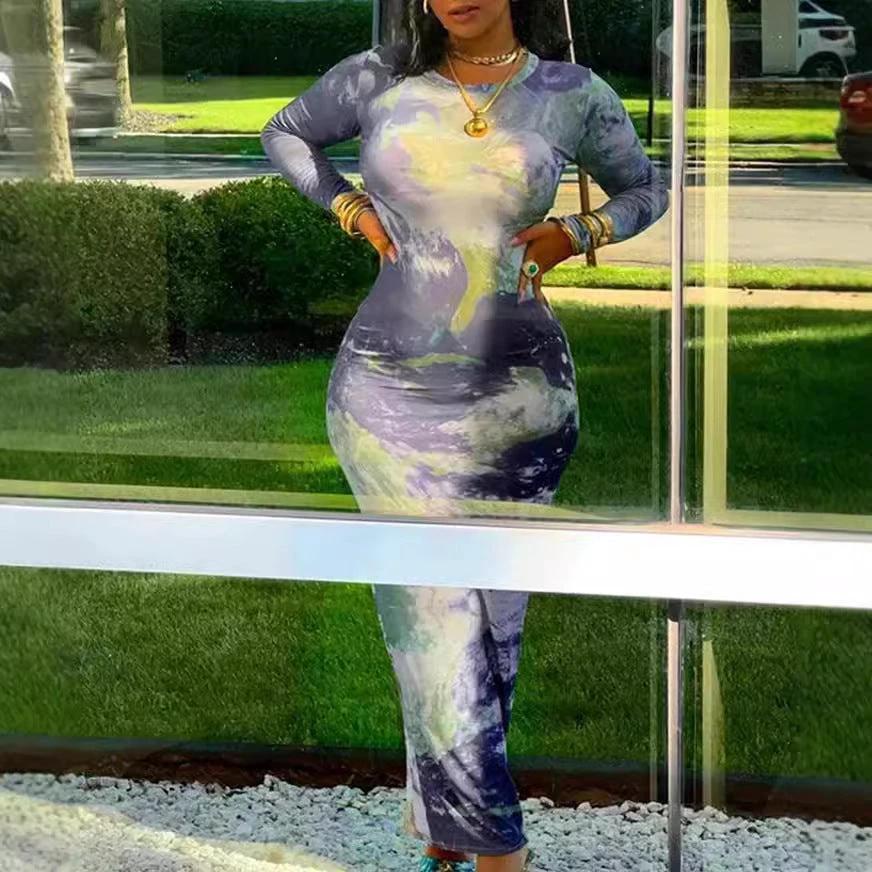 Fashion Women's Printed Wear Long Sleeve Narrow Dress by GJG Denim