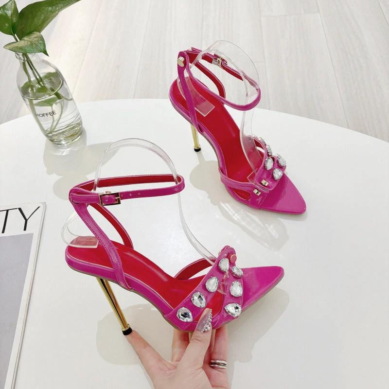Pointed Toe Plated Stiletto Ultra High Heel Sandals Large Size by GJG Denim