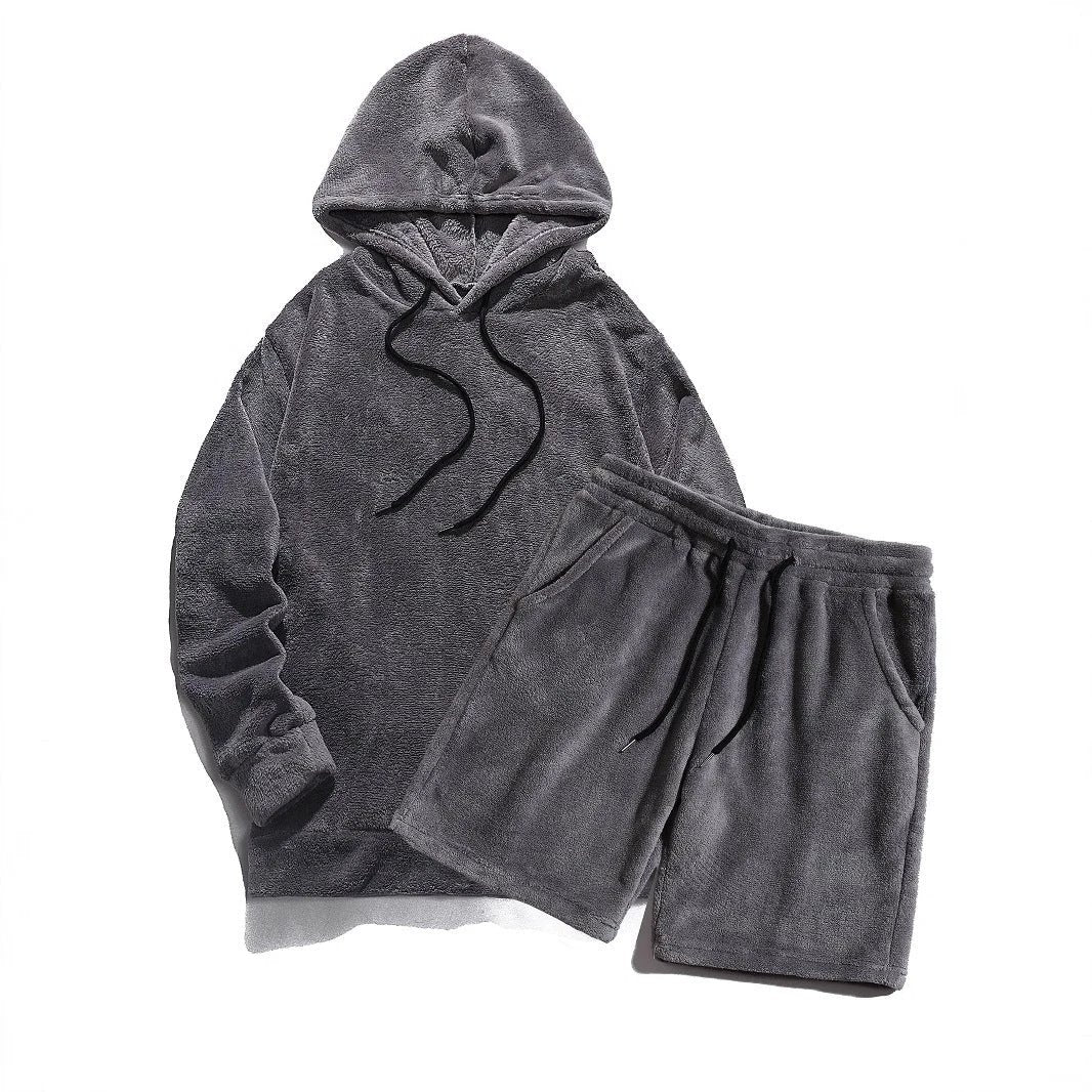 Hooded Men's Fleece Sweatshirt And Shorts Set by GJG Denim