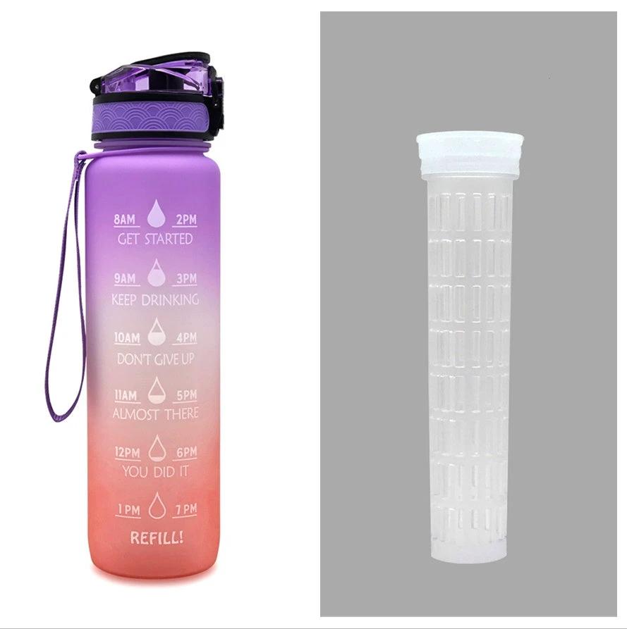 1L Tritan Water Bottle With Time Marker Bounce Cover Motivational Water Bottle Cycling Leakproof For Sports Fitness by GJG Denim