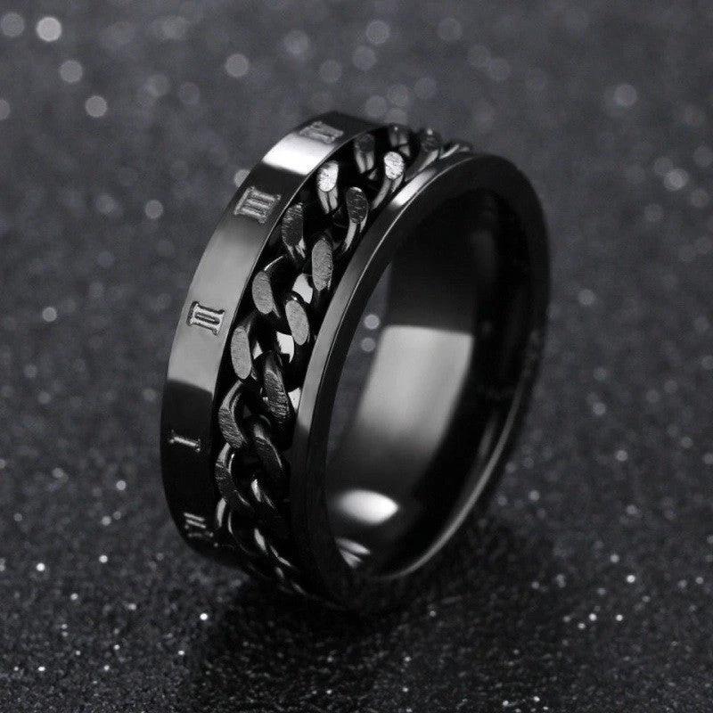 Fashionable Roman Numeral Chain Ring With Convertible Design For Men by GJG Denim