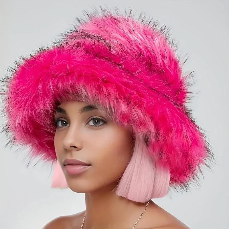 Warm Plush Fisherman Hat, Faux Fur Thickened Raccoon Fur Outdoor by GJG Denim