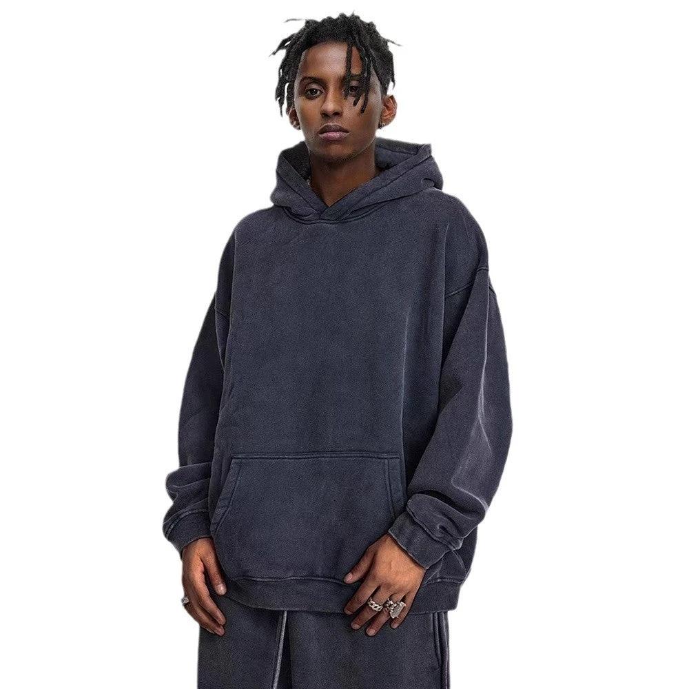 Men's Heavy Fleece-lined Thickened Retro Washed Sweater by GJG Denim