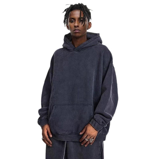 Men's Heavy Fleece-lined Thickened Retro Washed Sweater by GJG Denim