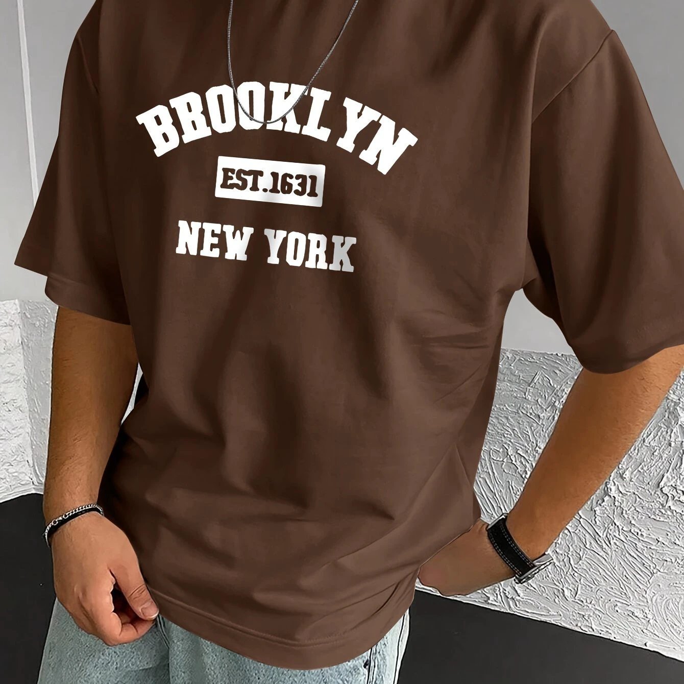 Men's Summer Spring Brooklyn Fashionable Printed T-shirt, Casual Short Sleeved Fashionable Style T-shirt, Sporty New Casual Short Sleeved Top by GJG Denim