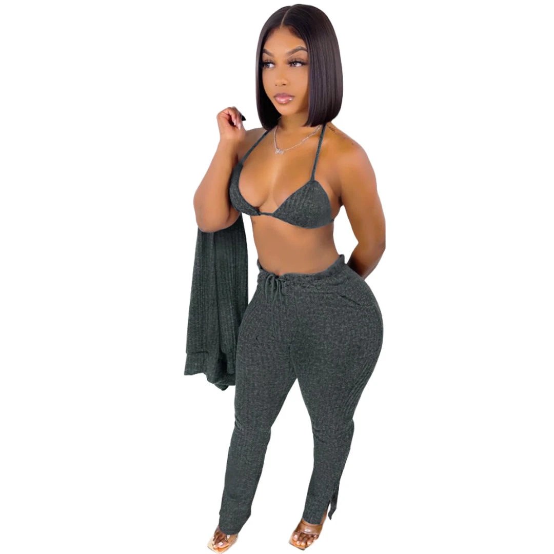 Sweater Coat Underwear Pocket 3-piece Set Suit by GJG Denim