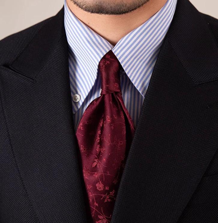 Three-fold Roll Wool Lining Handmade Tie Silk Jacquard Businese Suit Accessories by GJG Denim