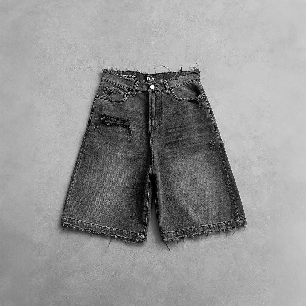 Men's Ripped Washed Denim Shorts by GJG Denim