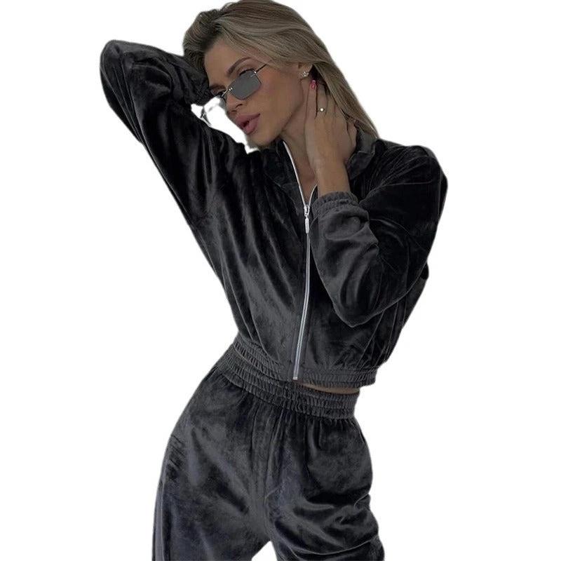 Women's Long-sleeved Lapel Zipper Cardigan Sweater by GJG Denim