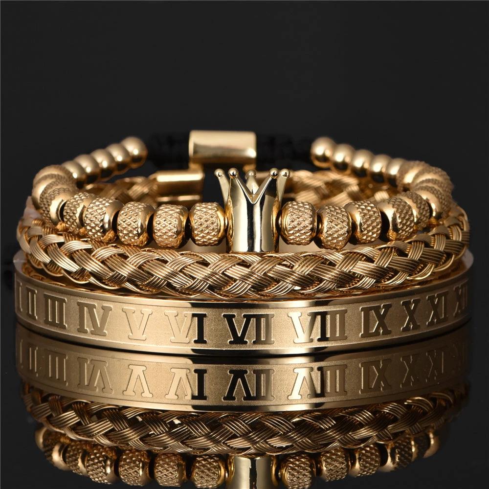 Men's Roman Royal Crown Charm Stainless Steel Adjustable Bracelet by GJG Denim