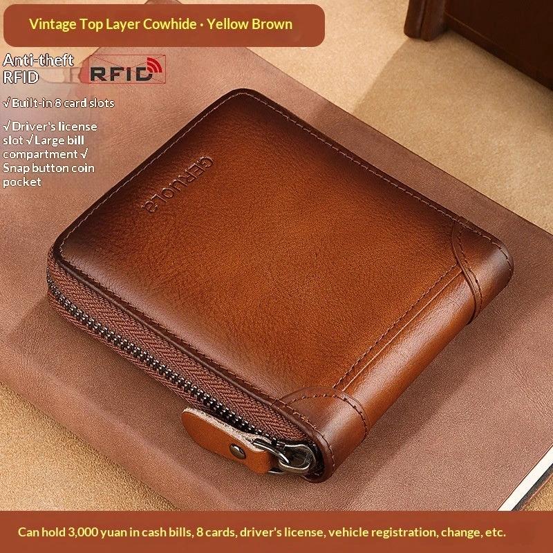 Men's Cowhide Wallet With Multiple Card Slots And A Zipper by GJG Denim