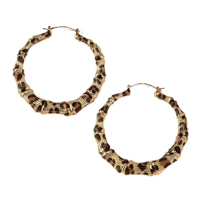 New Fashion Leopard Print Round Hoop Earrings For Women Jewelry Punk Metal Zebra Cow Big Circle Earring Female Party Gifts by GJG Denim