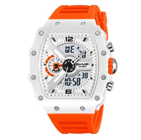 Multifunctional Men's Watch With Dual Displays Featuring A Stylish Barrel-shaped Case by GJG Denim
