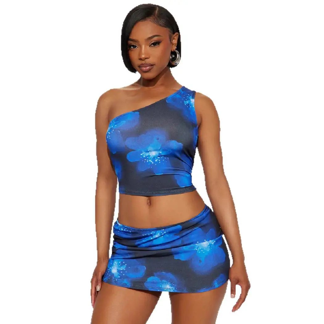 Printed Short Skirt Two-piece Set by GJG Denim