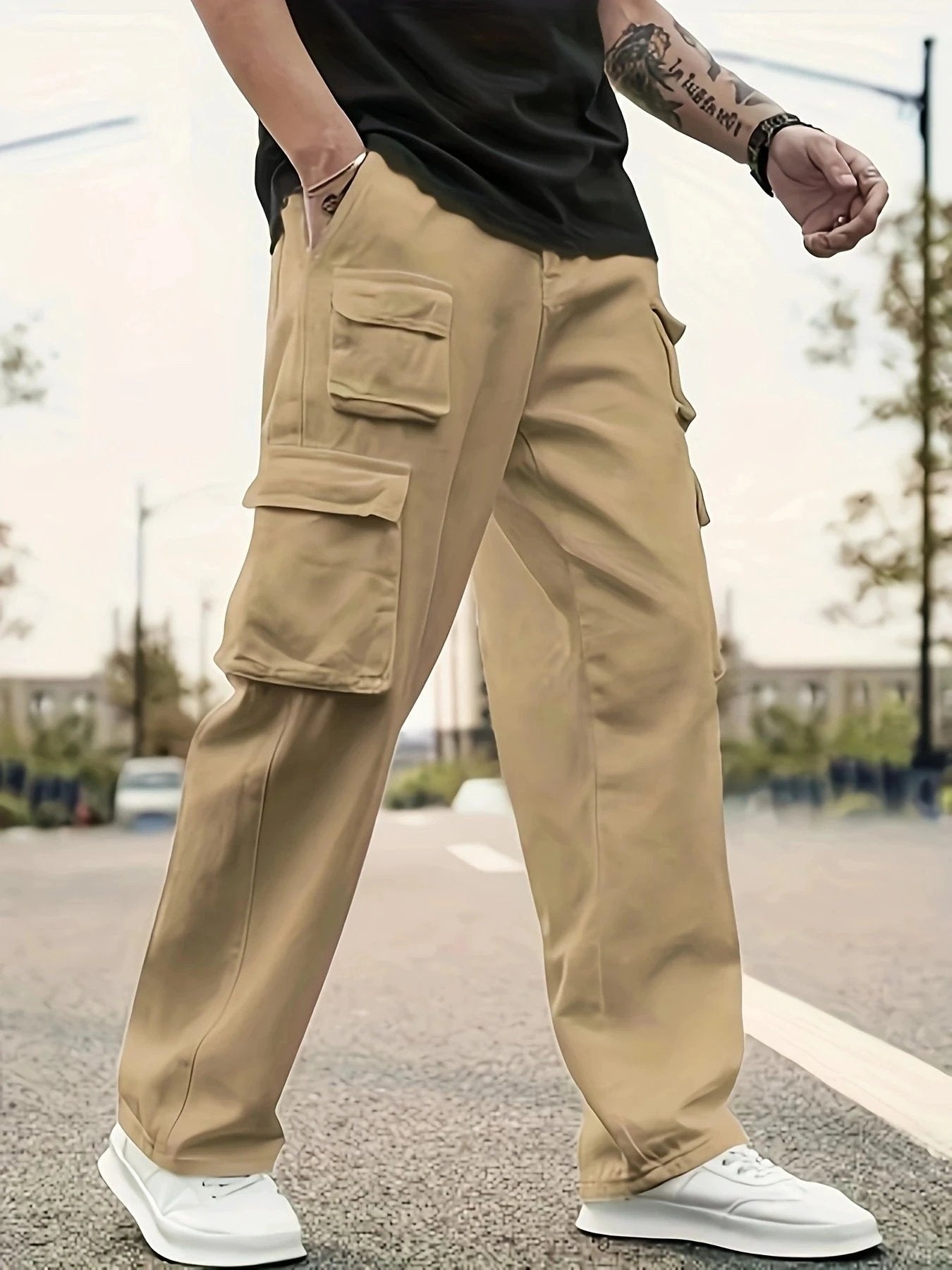 Men's Casual Cargo Pants Loose by GJG Denim
