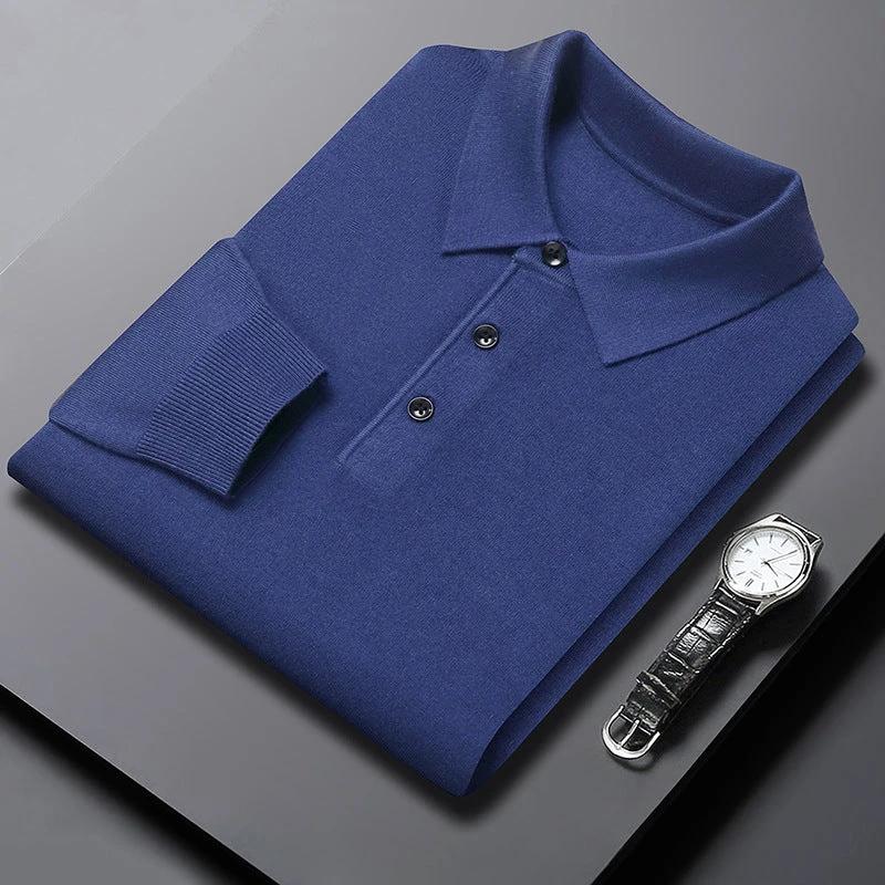 Men's Polo Knitted Long Sleeve Shirt by GJG Denim