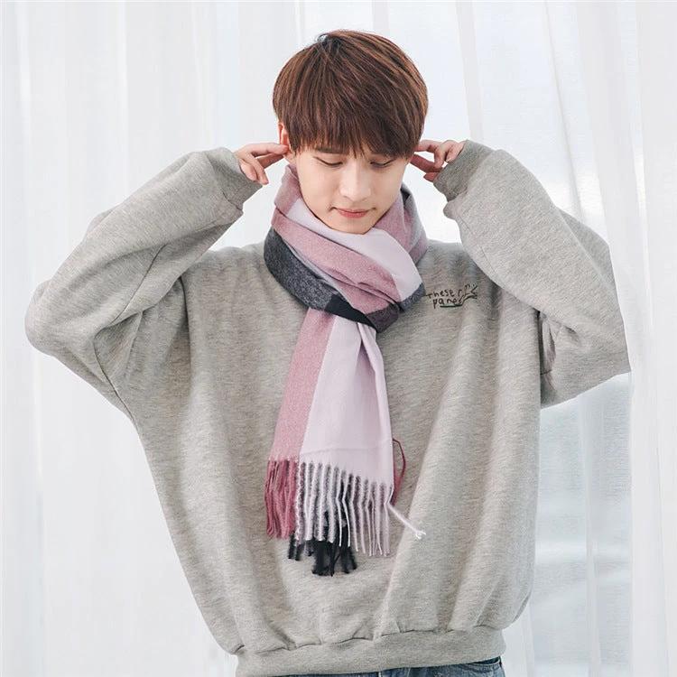 Warm Tassel Plaid Bristle Scarf by GJG Denim