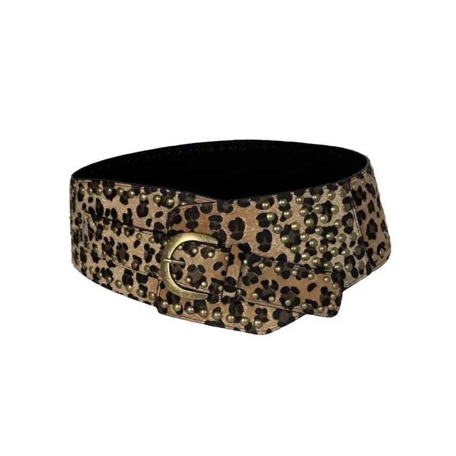 Chic AutumnWinter Horsehair Leopard-Print Fluffy Wide Belt by GJG Denim