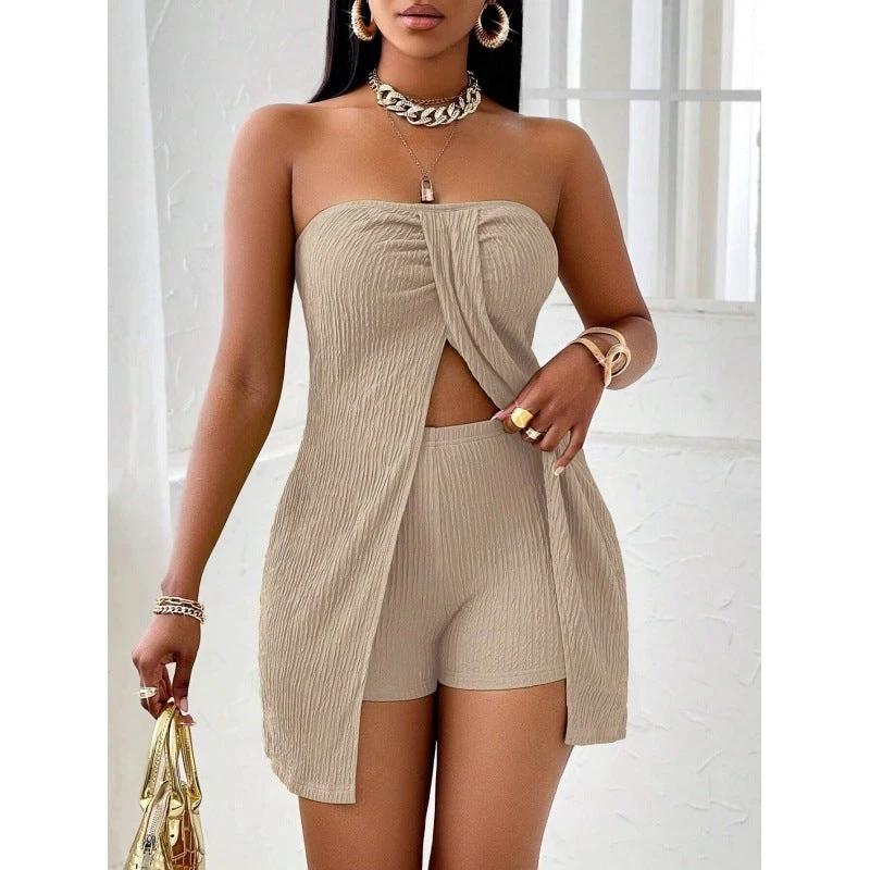 Women's Strapless Bandeau Top Shorts Suit by GJG Denim