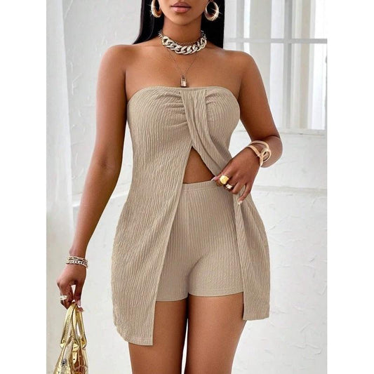 Women's Strapless Bandeau Top Shorts Suit by GJG Denim