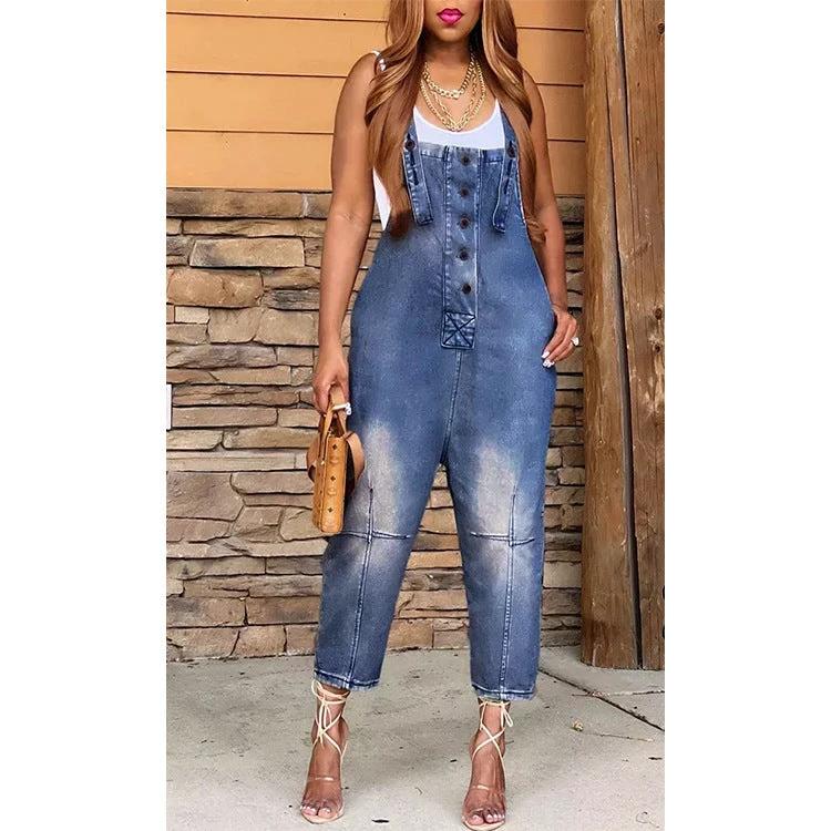 Women's Clothing Fashion Casual Siamese Suspender Jeans Women by GJG Denim