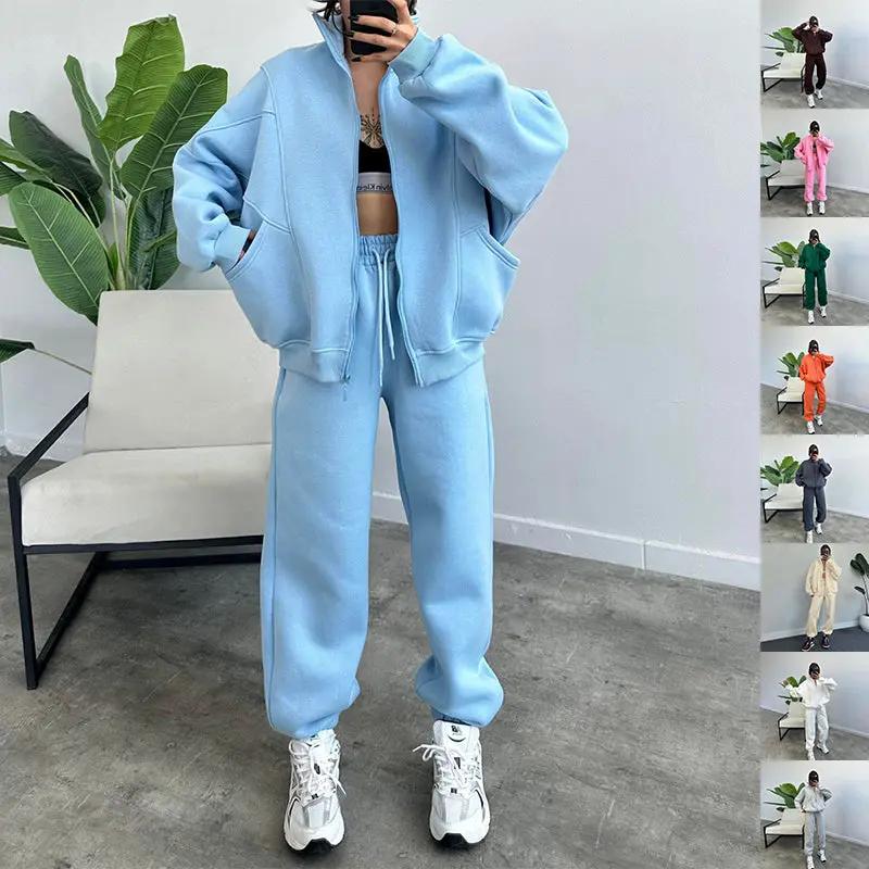 Sports Suits With Pockets Stand-up Collar Zipper Cardigan And Drawstring Trousers Fashion Jogger Set Outfits Tracksuits Women's Clothing by GJG Denim