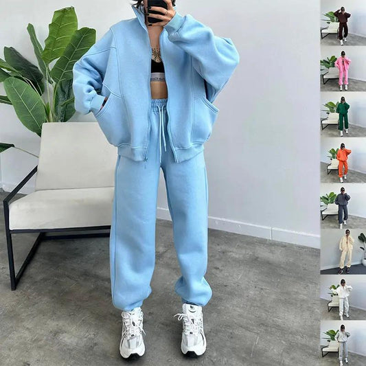 Sports Suits With Pockets Stand-up Collar Zipper Cardigan And Drawstring Trousers Fashion Jogger Set Outfits Tracksuits Women's Clothing by GJG Denim