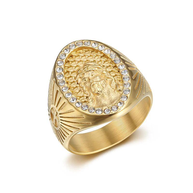 Men's Titanium Steel Polished Vacuum-Plated Gold Ring by GJG Denim