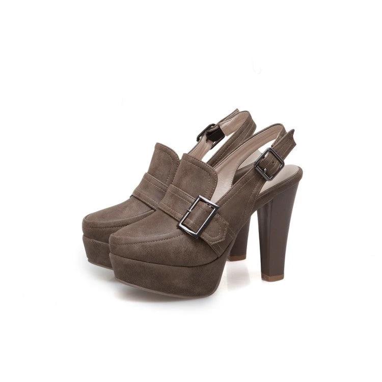 Platform Spike High Heels Buckle Retro Slingbacks Womens Shoes Heels Pumps by GJG Denim