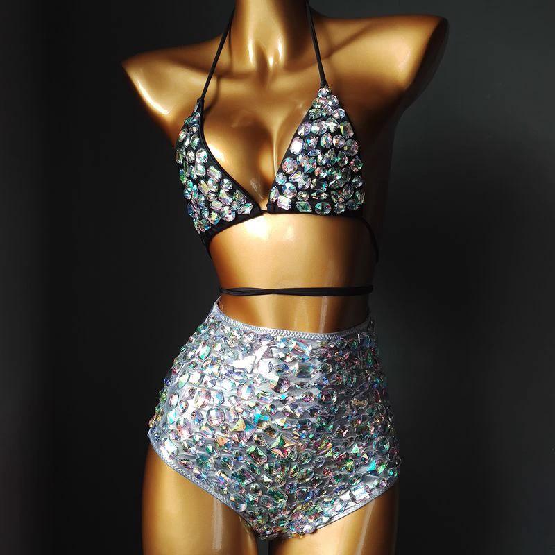 Venus Vacation Diamond Bikini Set Rhinestone Swimwear Bandage Swimsuit Sexy Women Bathing Suit Push Bling Stones Biquini by GJG Denim