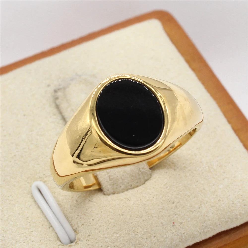 Fashionable Minimalist Oval Gemstone Ring In Cool-toned Titanium Steel For Men by GJG Denim