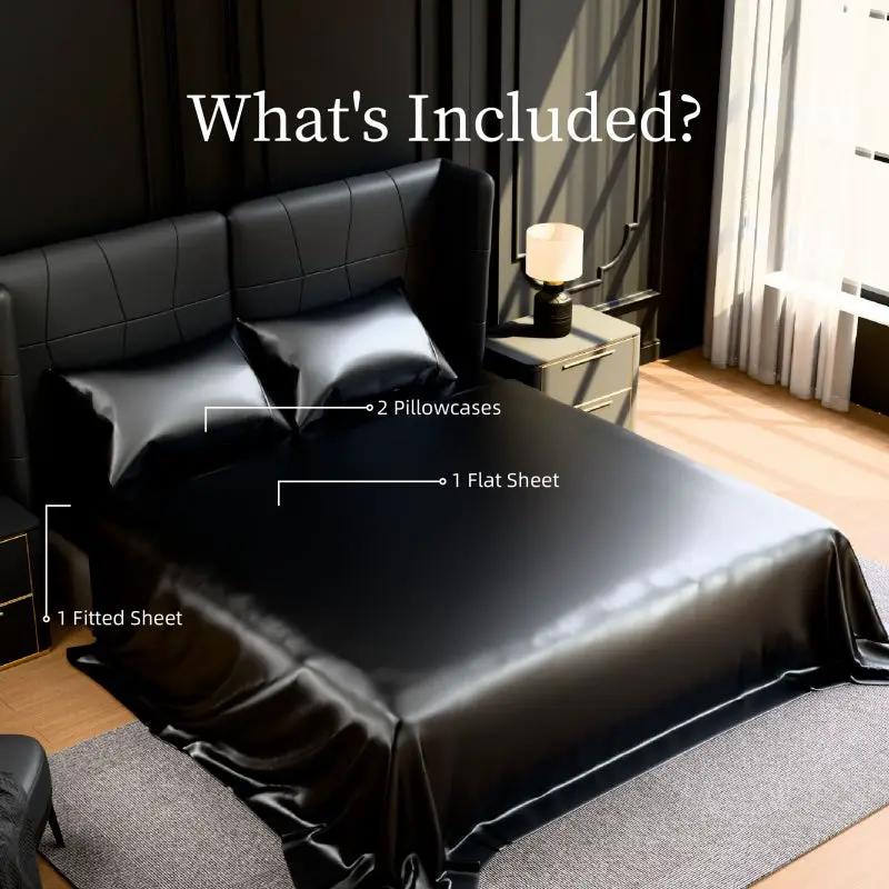 Satin Bed Sheets, King Size Sheets Set, 4 Pcs Silky Bedding Set With 15 Inches Deep Pocket For Mattress King, Black by GJG Denim