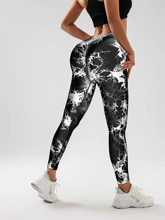 Tie Dye Slimming Yoga Leggings, Butt Lifting High Stretch Casual Fitness Yoga Pants, Women's Activewear by GJG Denim