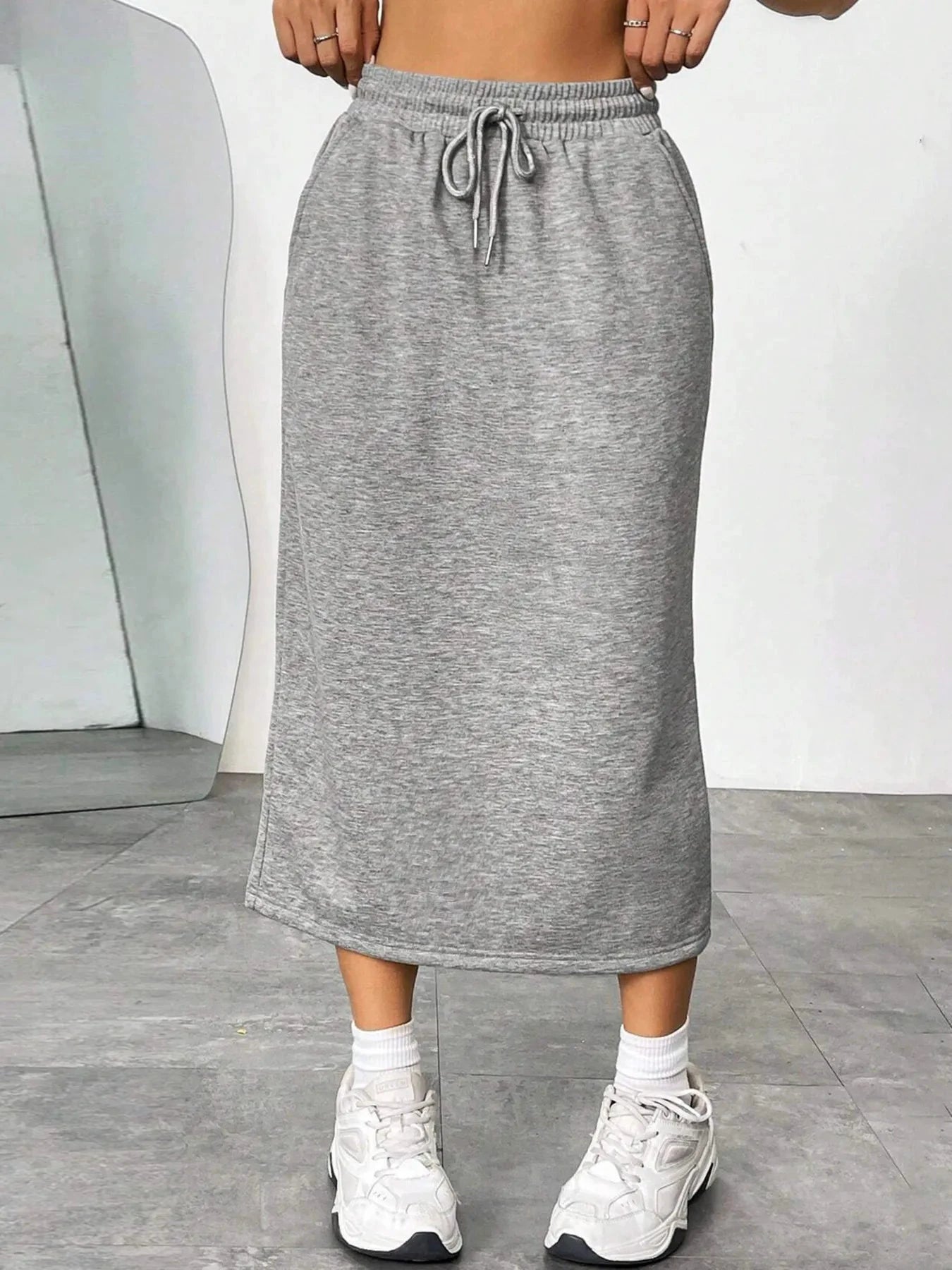 Slit Drawstring Midi Skirt by Lady Ros