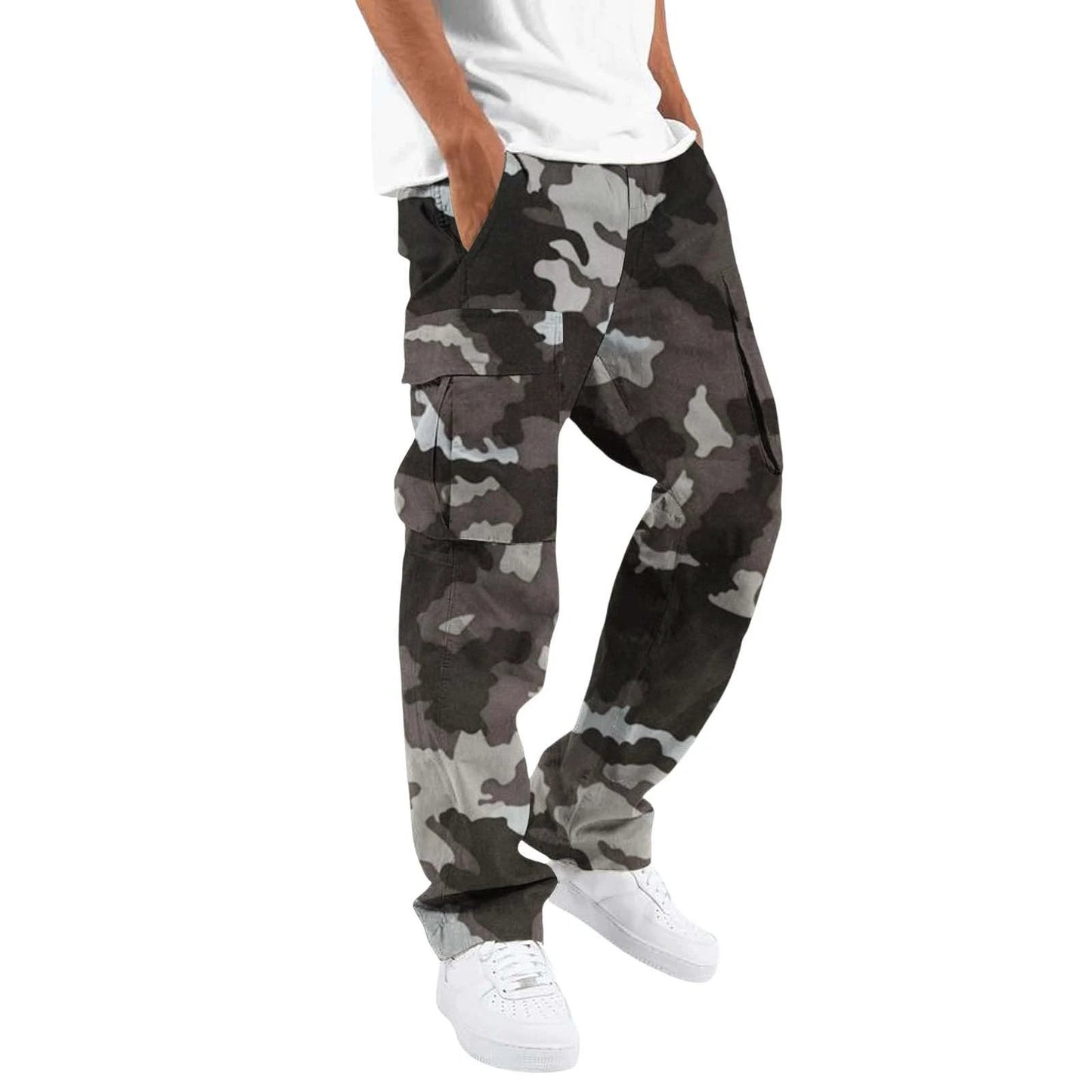 Fashion Camouflage cargo Men's Printing Fashion Outdoor Overalls Straight Rope Overalls Men's Clothing Men's Pants Casual by GJG Denim