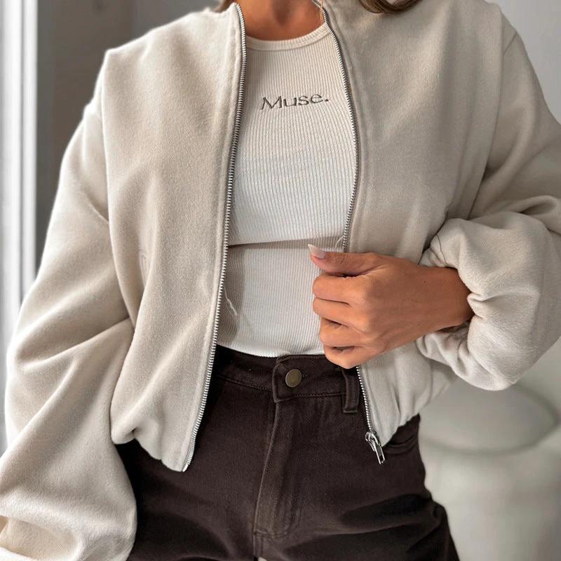 Women's Off-shoulder Round Neck Lantern Sleeve Short Coat by GJG Denim