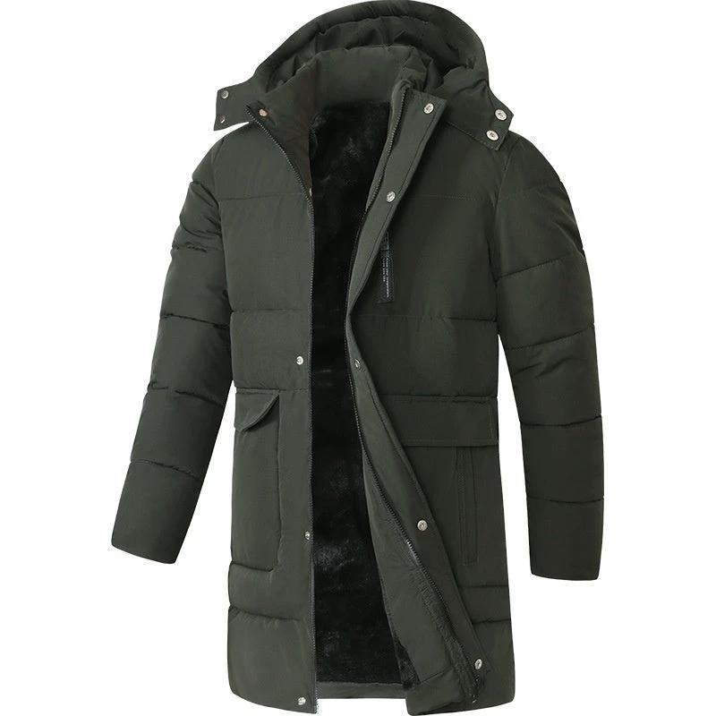 Men's Fleece-lined Thick Long Section Cotton-padded Coat by GJG Denim