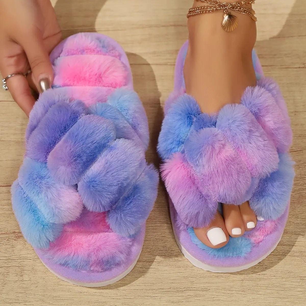Fluffy Slippers Women's Non-slip Thick-soled Cotton Slippers by GJG Denim