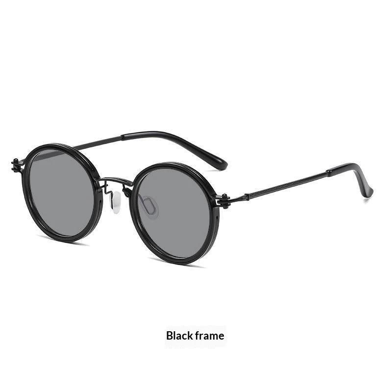 Mens Round-Frame Punk-Style Metal Sunglasses by GJG Denim