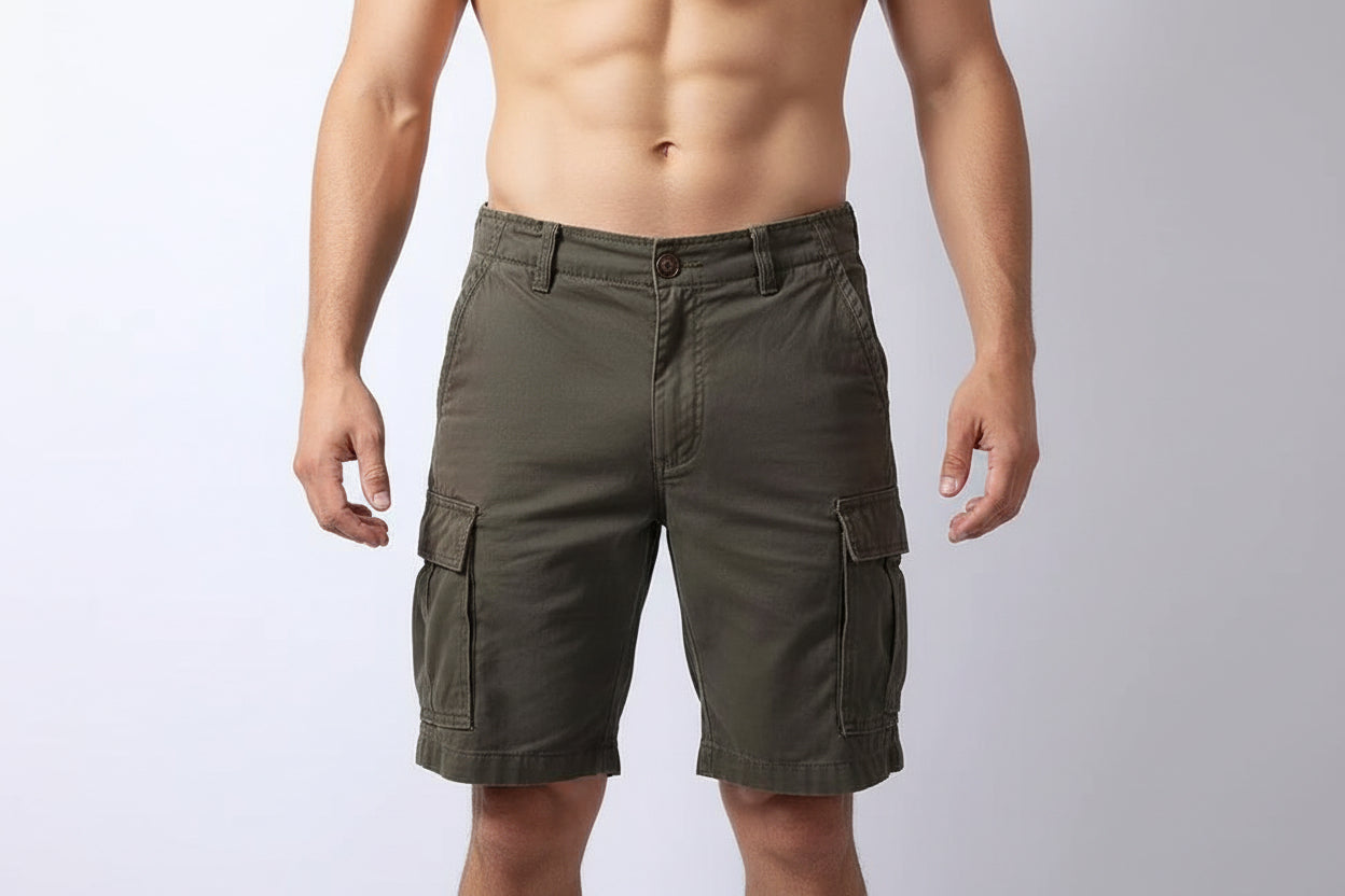 Men's Relaxed Fit Mid Llength Cargo Pants With Multiple Pockets by GJG Denim