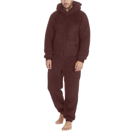Men's Fashion Zipper Thermal Plush Jumpsuit Pajamas by GJG Denim