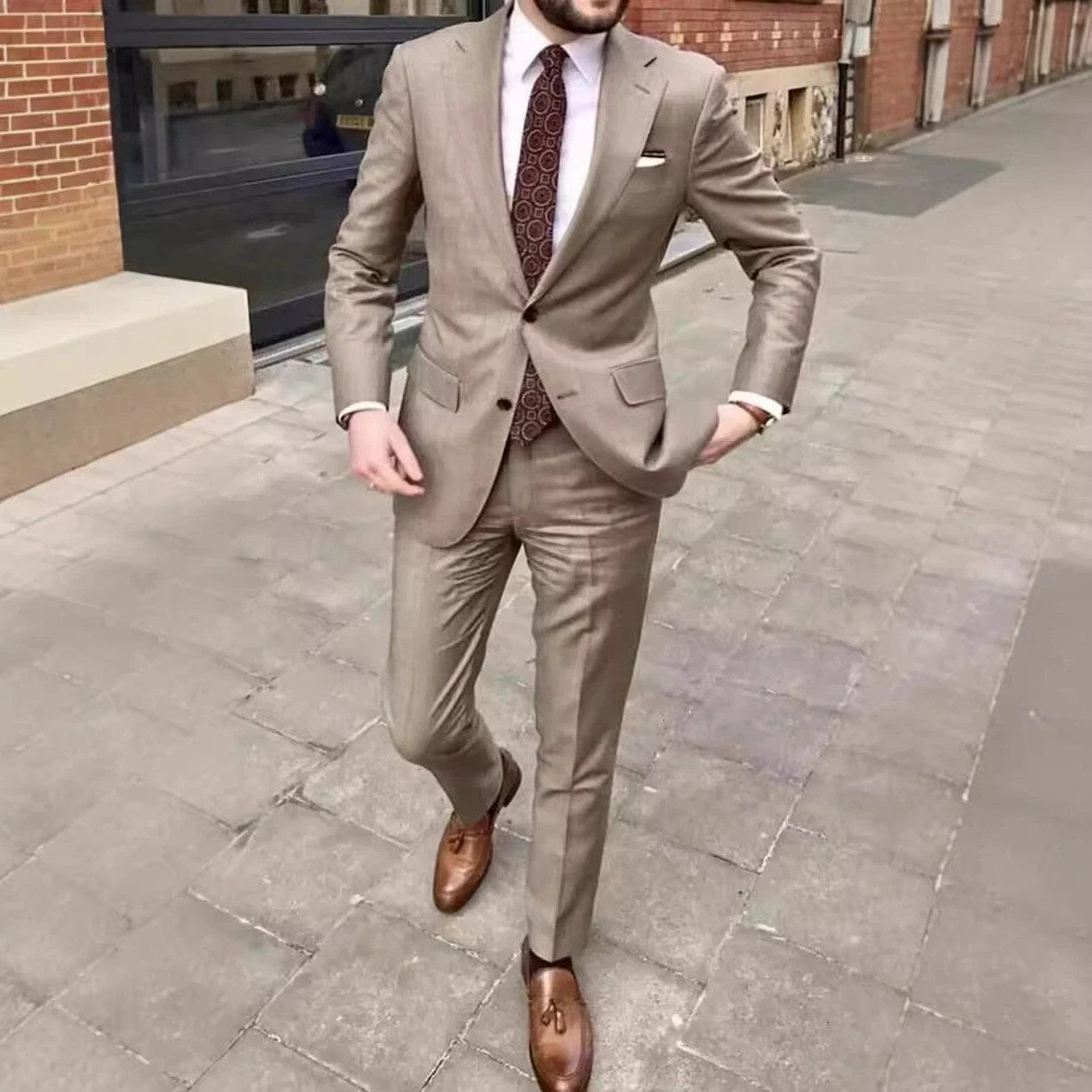 Men's Slim Fit Business Dress Two Button Suit by GJG Denim