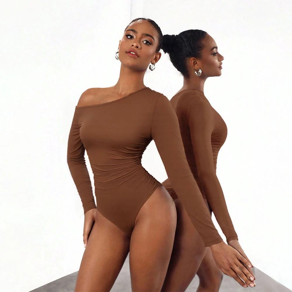 Autumn And Winter New Y2K Slim-fitting Off-shoulder Long-sleeved Bodysuit by GJG Denim
